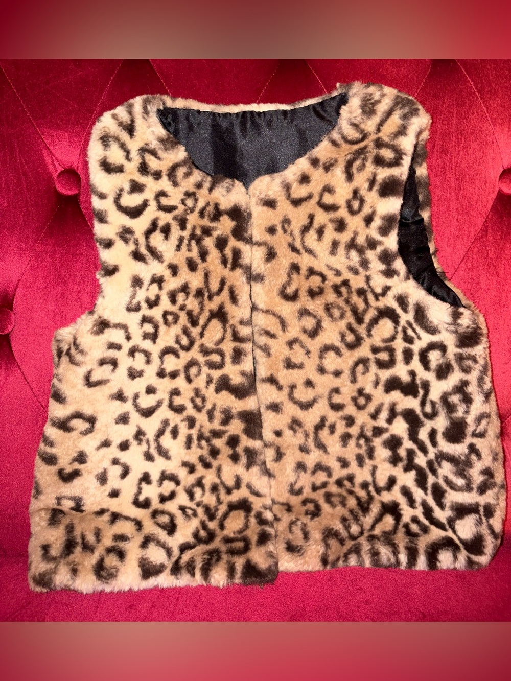 Faux Fur Leopard Print Kids Vest - Brown & Black by Source Unknown